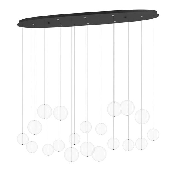 Lámpara LED colgante grande ESPARDELLO ovalada negra con 20 esferas, 3000K 4000Lm