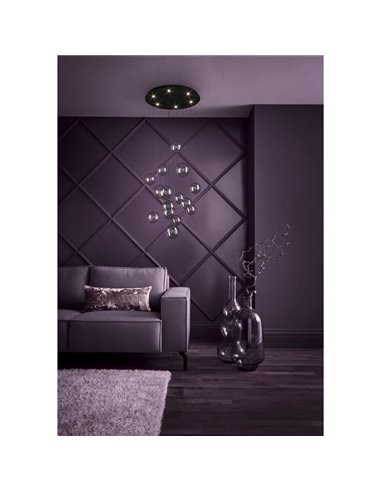 Lámpara LED colgante ESPARDELLO redonda negra con 15 esferas de luz, 3000K 3000Lm