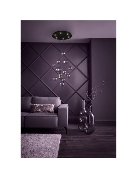 Lámpara LED colgante ESPARDELLO redonda negra con 15 esferas de luz, 3000K 3000Lm