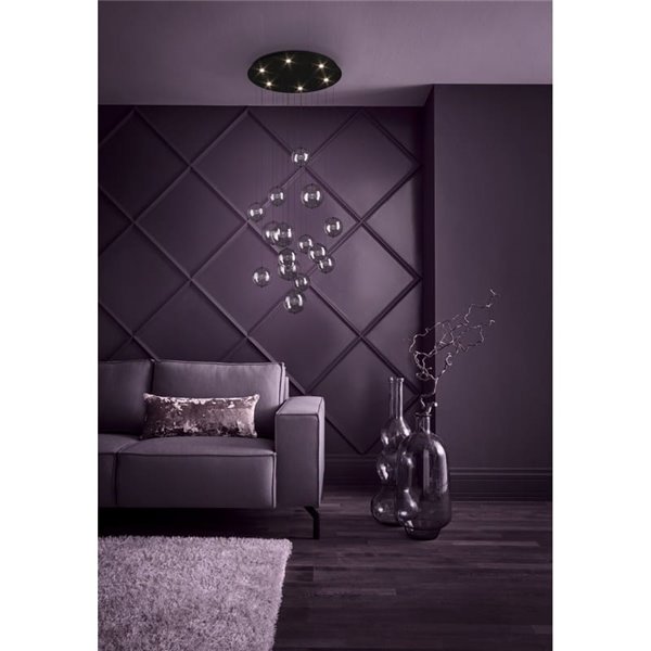 Lámpara LED colgante ESPARDELLO redonda negra con 15 esferas de luz, 3000K 3000Lm