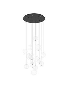 Lámpara LED colgante ESPARDELLO redonda negra con 15 esferas de luz, 3000K 3000Lm
