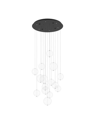 Lámpara LED colgante ESPARDELLO redonda negra con 15 esferas de luz, 3000K 3000Lm