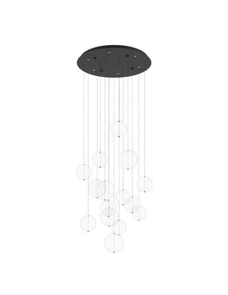 Lámpara LED colgante ESPARDELLO redonda negra con 15 esferas de luz, 3000K 3000Lm