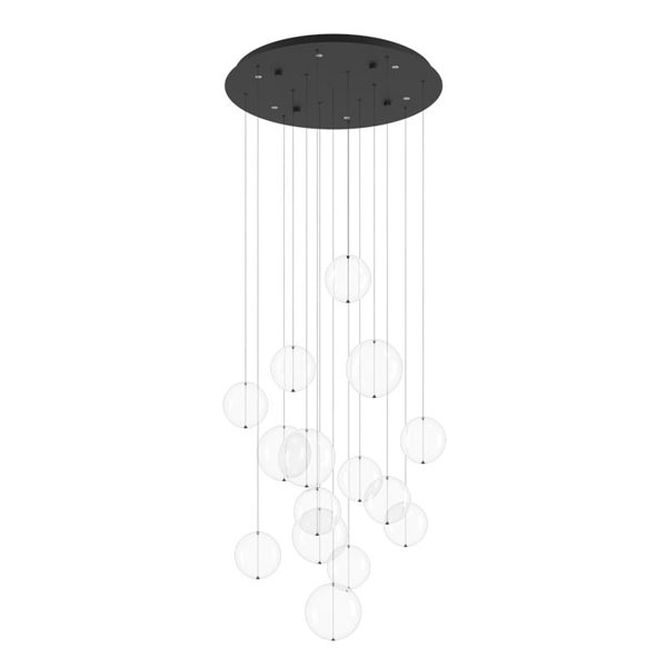 Lámpara LED colgante ESPARDELLO redonda negra con 15 esferas de luz, 3000K 3000Lm
