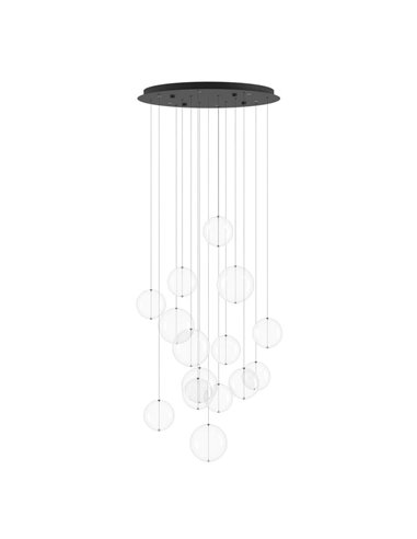 Lámpara LED colgante ESPARDELLO redonda negra con 15 esferas de luz, 3000K 3000Lm