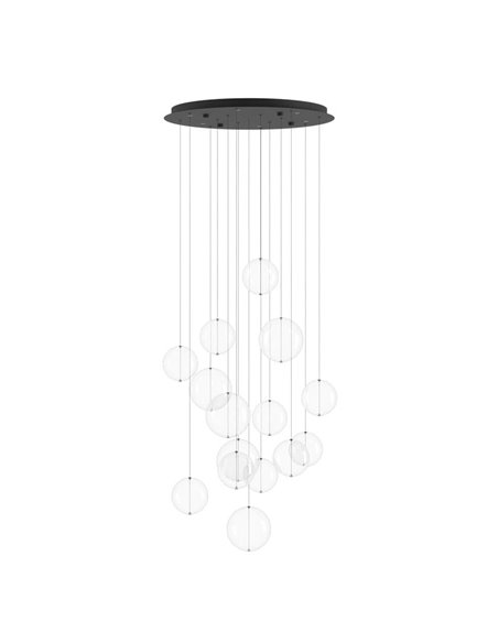 Lámpara LED colgante ESPARDELLO redonda negra con 15 esferas de luz, 3000K 3000Lm