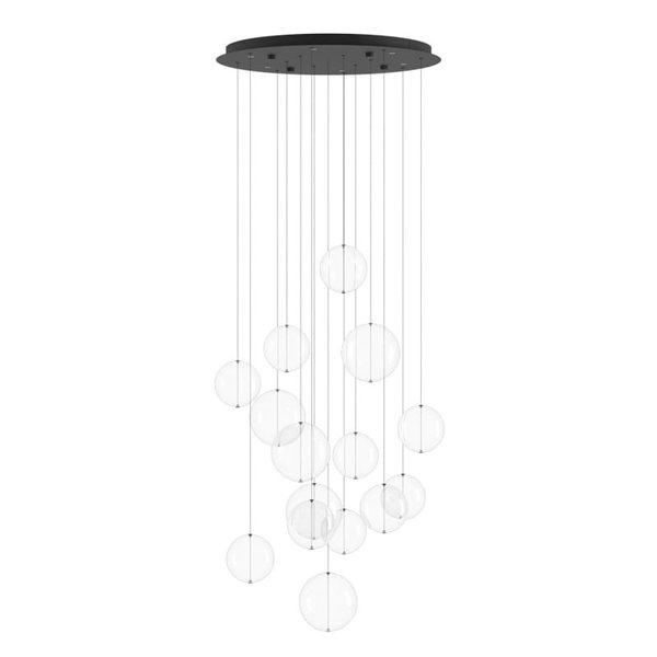 Lámpara LED colgante ESPARDELLO redonda negra con 15 esferas de luz, 3000K 3000Lm