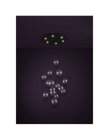 Lámpara LED colgante ESPARDELLO redonda negra con 15 esferas de luz, 3000K 3000Lm