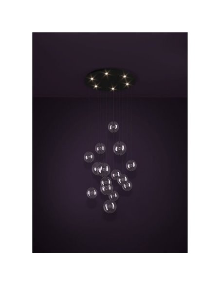 Lámpara LED colgante ESPARDELLO redonda negra con 15 esferas de luz, 3000K 3000Lm