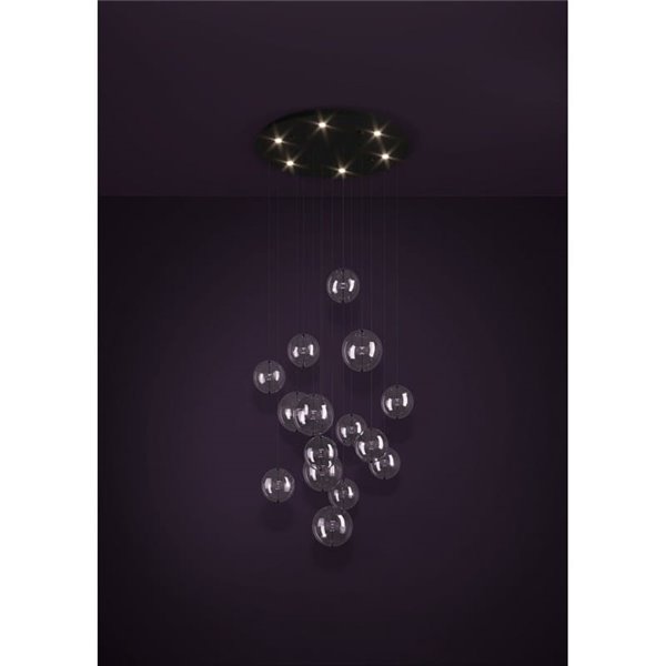 Lámpara LED colgante ESPARDELLO redonda negra con 15 esferas de luz, 3000K 3000Lm