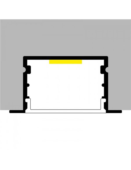 Perfil de alumínio embutido OREB para fitas de LED, 2 metros, com tampas de extremidade e difusor, 20x44mm, LM3781
