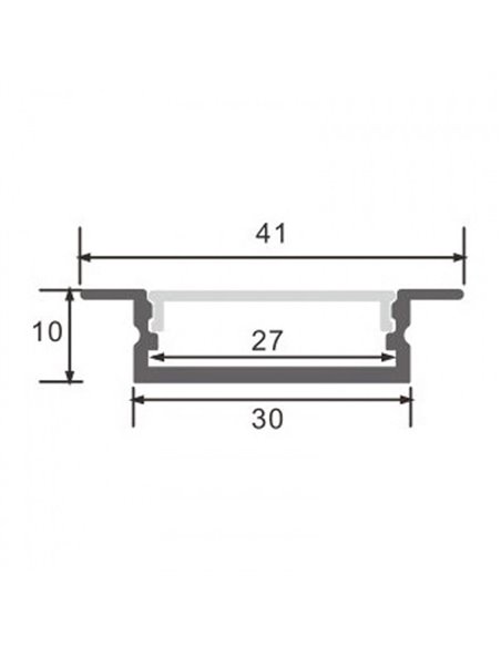 Profilé encastré FIAO en aluminium pour rubans LED, 2 mètres, avec clips, embouts et diffuseur, 41 x 10 mm, LM3777