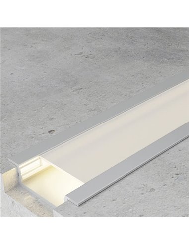 Perfil empotrable de aluminio FIAO para tiras LED 2 metros con grapas, tapas y difusor, 41x10mm, LM3777