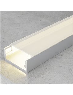 Perfil de aluminio empotrable TRAKE para tiras LED 2 metros con grapas, tapas y difusor, 30x10mm, LM3775
