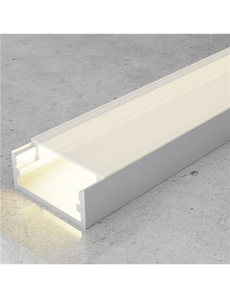 Perfil de aluminio empotrable TRAKE para tiras LED 2 metros con grapas, tapas y difusor, 30x10mm, LM3775