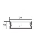 Perfil de aluminio empotrable TRAKE para tiras LED 2 metros con grapas, tapas y difusor, 30x10mm, LM3775
