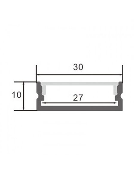 Profilé encastré en aluminium TRAKE pour rubans LED, 2 mètres, avec clips, embouts et diffuseur, 30 x 10 mm, LM3775