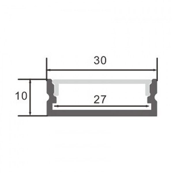 Perfil de aluminio empotrable TRAKE para tiras LED 2 metros con grapas, tapas y difusor, 30x10mm, LM3775