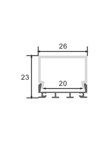 Perfil de aluminio colgante CUBIK para tiras LED 2 metros, con tapas y difusor alto, 26x23mm, LM3773
