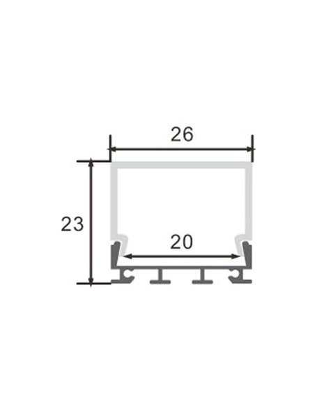 Perfil de aluminio colgante CUBIK para tiras LED 2 metros, con tapas y difusor alto, 26x23mm, LM3773