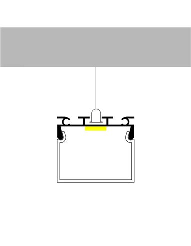 Perfil de aluminio colgante CUBIK para tiras LED 2 metros, con tapas y difusor alto, 26x23mm, LM3773