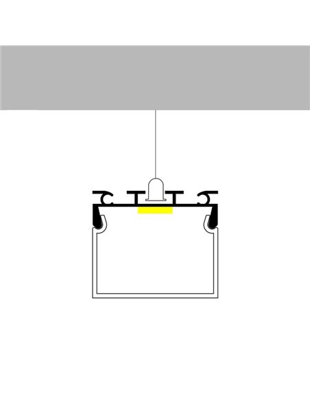 Perfil de aluminio colgante CUBIK para tiras LED 2 metros, con tapas y difusor alto, 26x23mm, LM3773