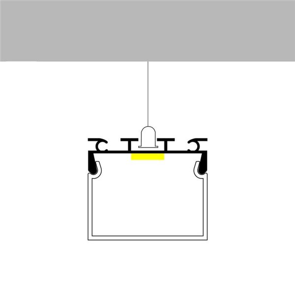 Perfil de aluminio colgante CUBIK para tiras LED 2 metros, con tapas y difusor alto, 26x23mm, LM3773