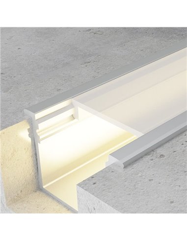 Perfil empotrable de aluminio VILKAD para tiras LED 2 metros con grapas, tapas y difusor, 30x20,5mm, LM3771