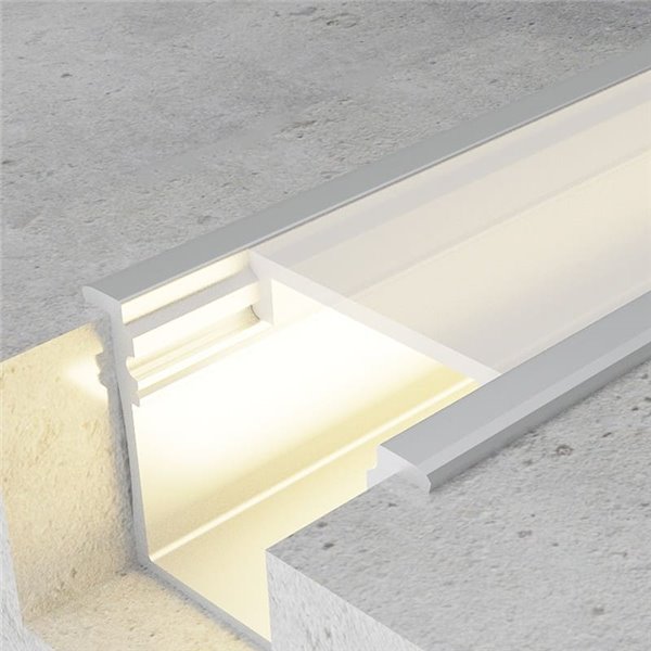 Perfil empotrable de aluminio VILKAD para tiras LED 2 metros con grapas, tapas y difusor, 30x20,5mm, LM3771