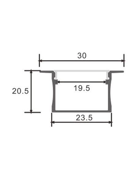 Perfil empotrable de aluminio VILKAD para tiras LED 2 metros con grapas, tapas y difusor, 30x20,5mm, LM3771