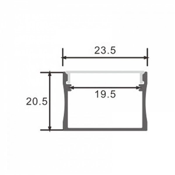 Perfil de alumínio SUMO para fitas de LED com clipes, terminais e difusor, 2 metros 23,5x20,5mm, LM3769