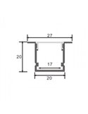 Perfil empotrable TRAMONT para tiras LED 2 metros con grapas, tapas y difusor, 27x20mm), LM3767