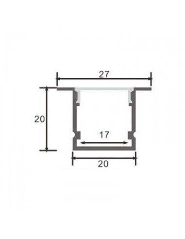 Perfil empotrable TRAMONT para tiras LED 2 metros con grapas, tapas y difusor, 27x20mm), LM3767