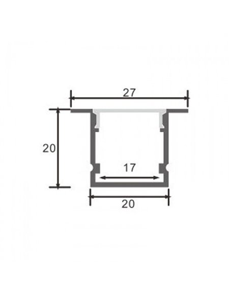 Perfil empotrable TRAMONT para tiras LED 2 metros con grapas, tapas y difusor, 27x20mm), LM3767