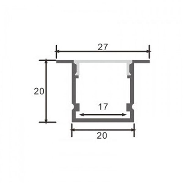 Perfil empotrable TRAMONT para tiras LED 2 metros con grapas, tapas y difusor, 27x20mm), LM3767