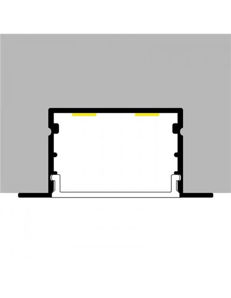Perfil de aluminio empotrable HEV para tiras LED 2 metros (con grapas, con tapas, con difusor, 27x15mm), LM3763
