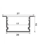 Perfil de aluminio empotrable HEV para tiras LED 2 metros (con grapas, con tapas, con difusor, 27x15mm), LM3763