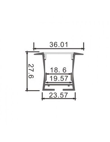 Perfil embutido estreito BIFY para fitas de LED, 2 metros incluindo tampas de extremidade e difusor, 36,01 x 27,6 mm, LM3761