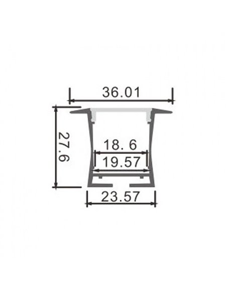 Perfil empotrable estrecho BIFY para tiras LED, 2 metros incluye tapas y difusor, 36,01x27,6mm, LM3761