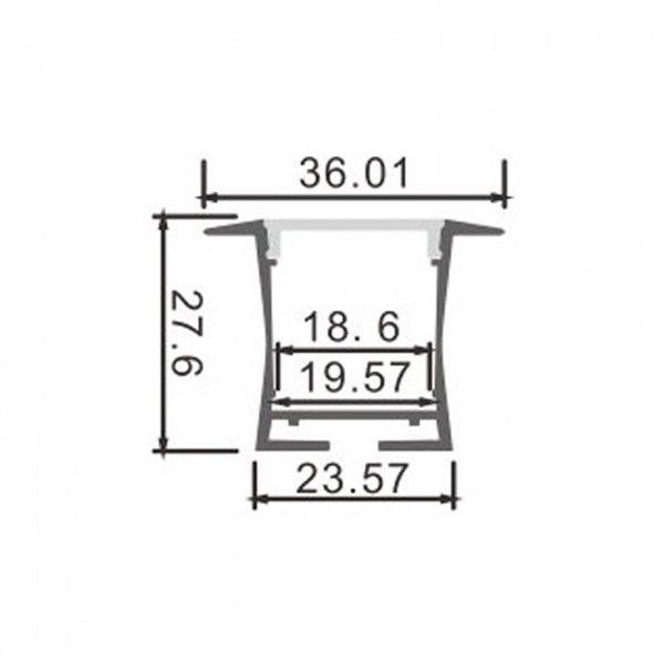 Perfil empotrable estrecho BIFY para tiras LED, 2 metros incluye tapas y difusor, 36,01x27,6mm, LM3761