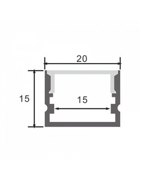Perfil de alumínio RANDO para fitas de LED de 2 metros, com clipes, tampas de extremidade e difusor, 20x15mm, LM3757