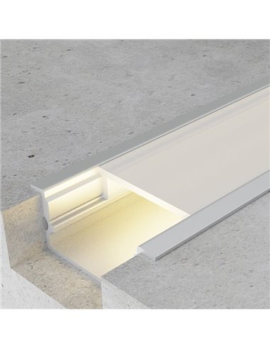 Perfil empotrable de aluminio HIEG para tiras LED 2 metros, con grapas, tapas y difusor, 26x10mm, LM3755