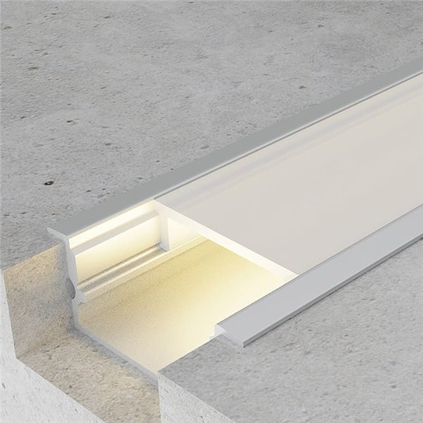 Perfil empotrable de aluminio HIEG para tiras LED 2 metros, con grapas, tapas y difusor, 26x10mm, LM3755