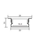 Perfil empotrable de aluminio HIEG para tiras LED 2 metros, con grapas, tapas y difusor, 26x10mm, LM3755