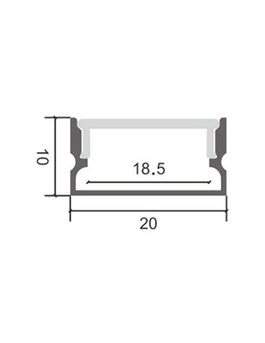 Perfil de superficie de aluminio SINO para tiras LED 2 metros, con grapas, con tapas, con difusor, 20x10mm, LM3753