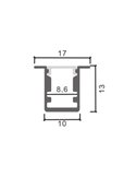 Perfil empotrable para tiras estrechas de LED SOR aluminio con difusor y accesorios 2 metros, 17x13mm