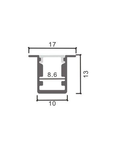 Perfil empotrable para tiras estrechas de LED SOR aluminio con difusor y accesorios 2 metros, 17x13mm