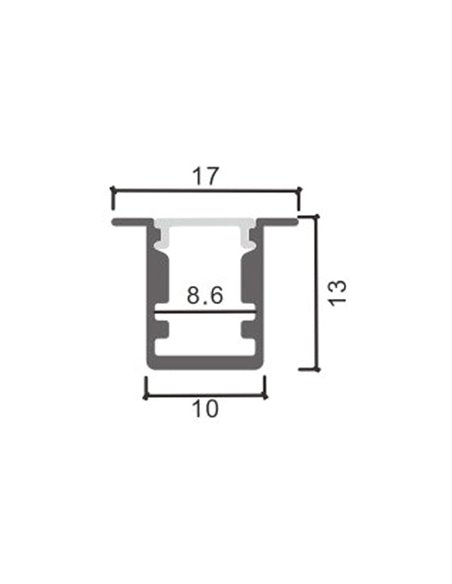 Perfil empotrable para tiras estrechas de LED SOR aluminio con difusor y accesorios 2 metros, 17x13mm