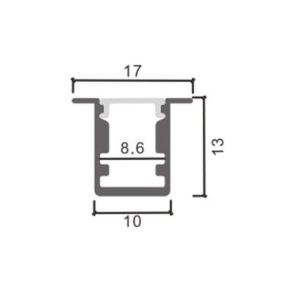 Perfil empotrable para tiras estrechas de LED SOR aluminio con difusor y accesorios 2 metros, 17x13mm