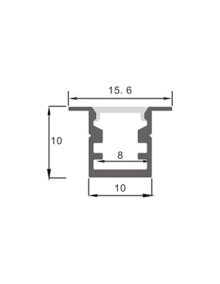 Perfil empotrable para tiras LED RATE aluminio con difusor y accesorios 2 metros, 15,6x10mm